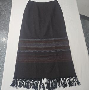VTG 80s Fringe Blanket Wool Blend Cabincore Beth Dutton Maxi Skirt Size 6 USA
